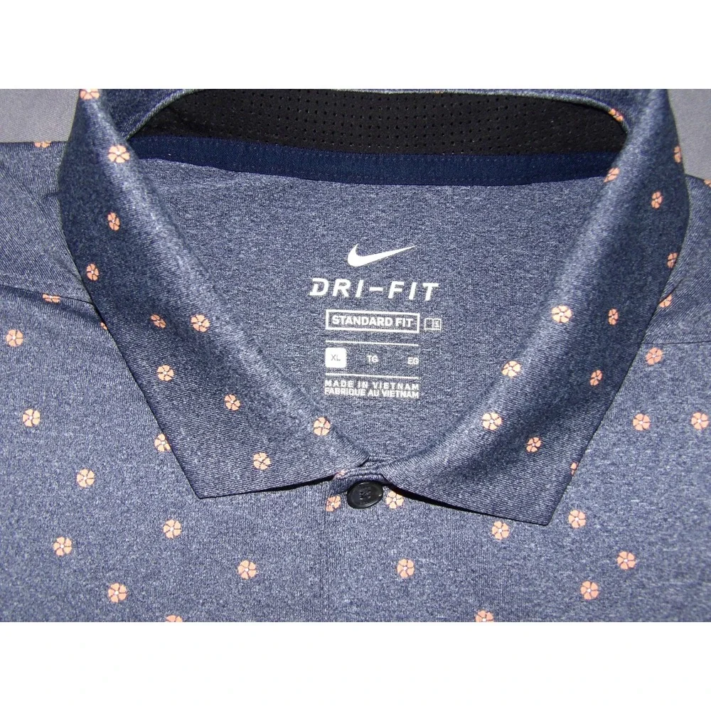Nike‎ Dri-Fit Short Sleeved Blue Floral Stretch Polo Golf Shirt Men's XL